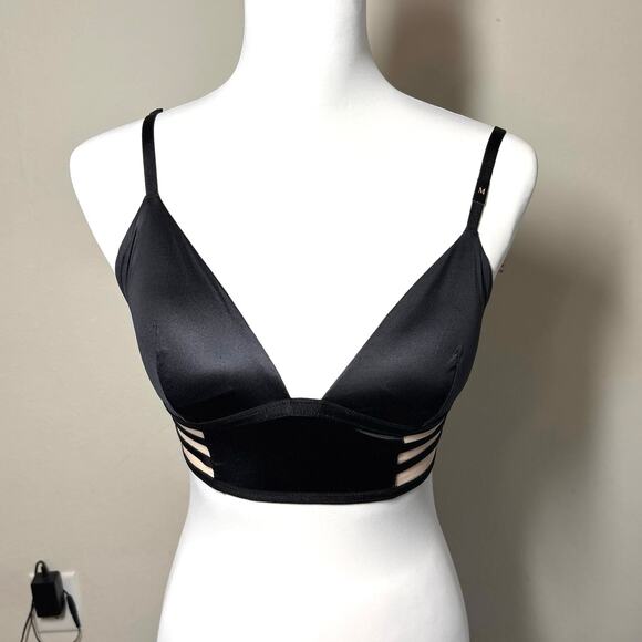 Victoria's Secret Other - Victoria’s Secret Black Satin Strappy Bralette M NWT